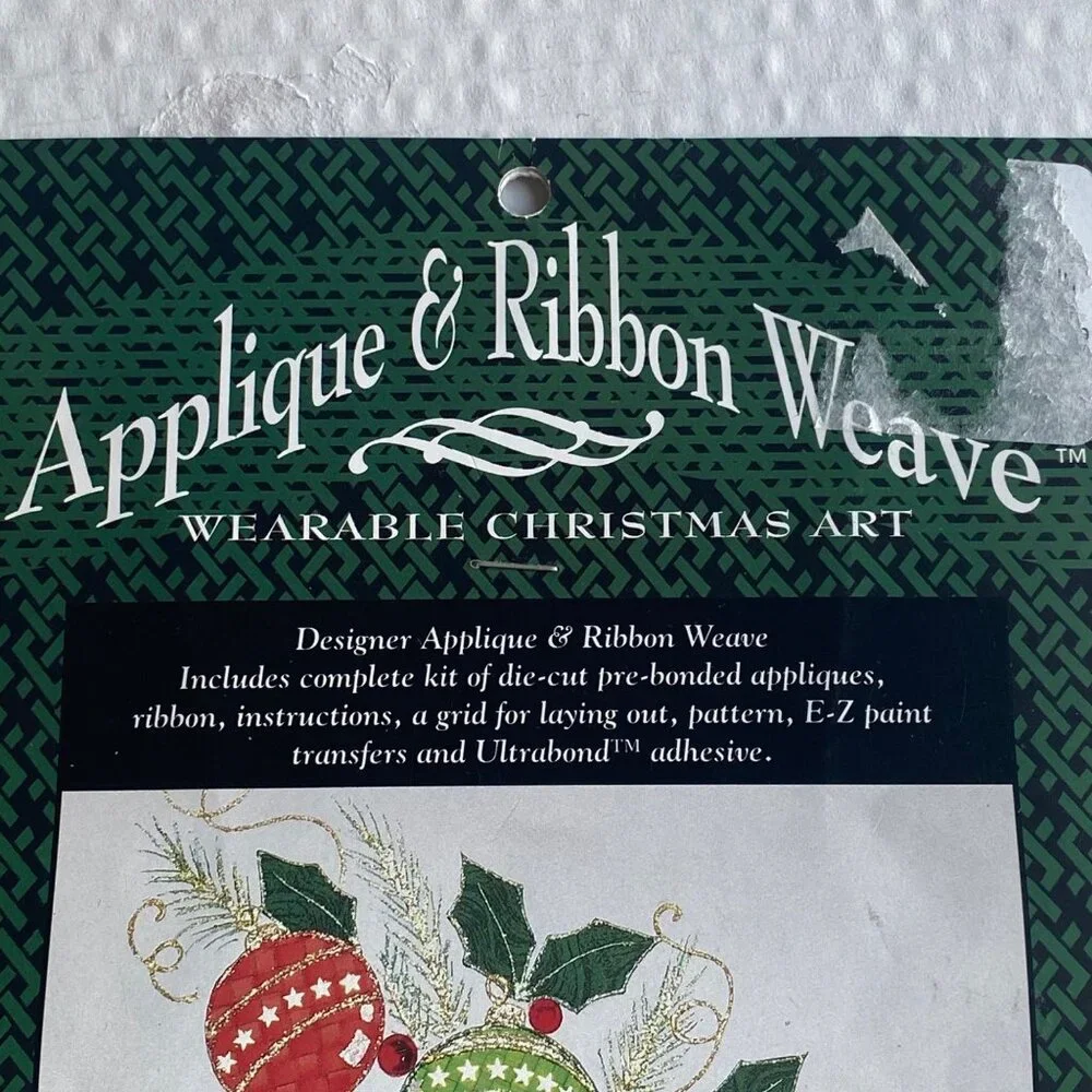 Vtg‎ 1996 Christmas Ornaments Iron-On Innovations Applique Ribbon Weave Wear NEW